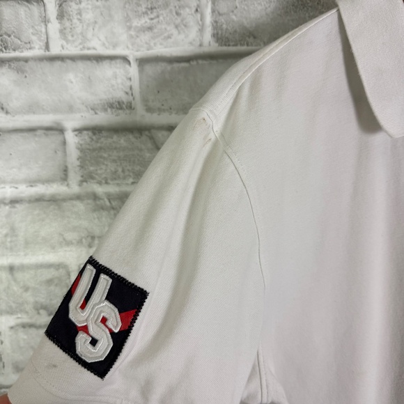 Go Arnie Arnold Palmer White Collared Team USA BIG LOGO Golf Polo Mens Medium - Picture 2 of 8